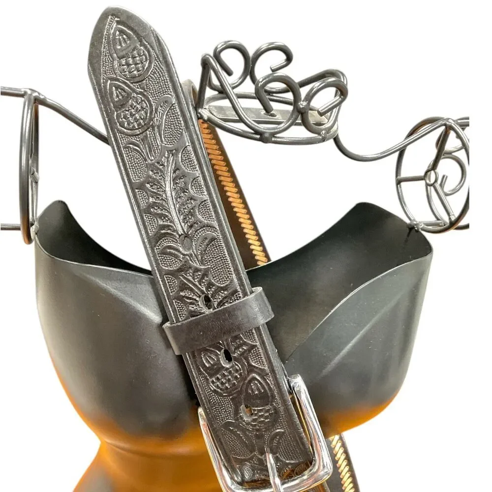Black Leather‎ Mens 36 Western Belt Tan Brown Stitching Southwest Rodeo Cowboy